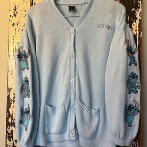 Disney Stitch women’s embroidered powder Blue Cardigan. LILO & Stitch. Size SM